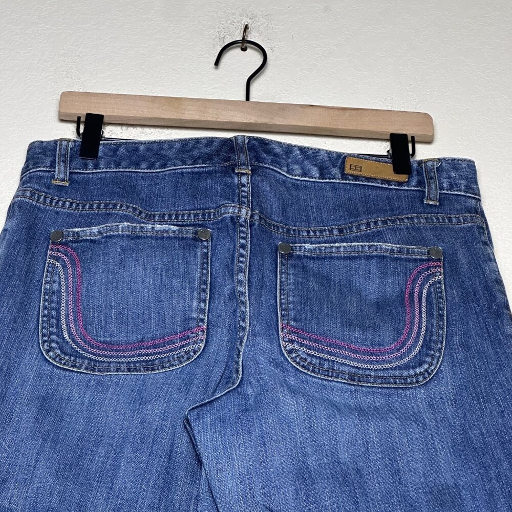 Tommy Hilfiger Denim Jean Pant Women 12 Low Rise Bootcut Flared Y2K Embroidered - Picture 2 of 14